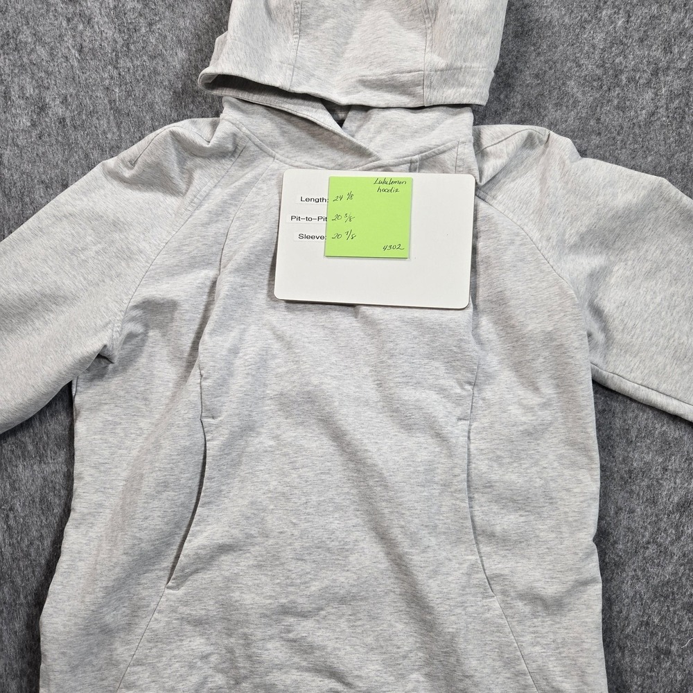 Lululemon Hoodie Womens Medium Gray Thumbhole Fleece Pullover Sweatshirt Pockets - Picture 7 of 7